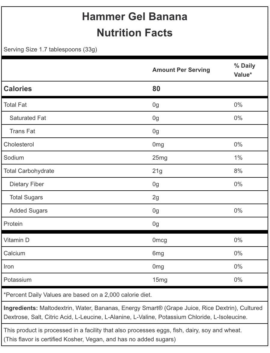 Gel Energético HAMMER NUTRITION Sabor Banana / Consumo óptimo durante el entrenamiento